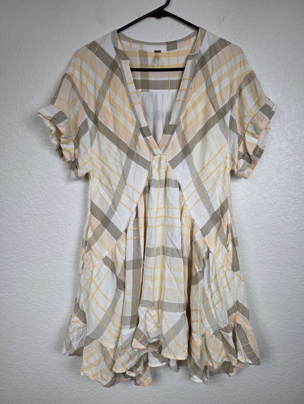 Free People Yellow Plaid Rayon Dress XS